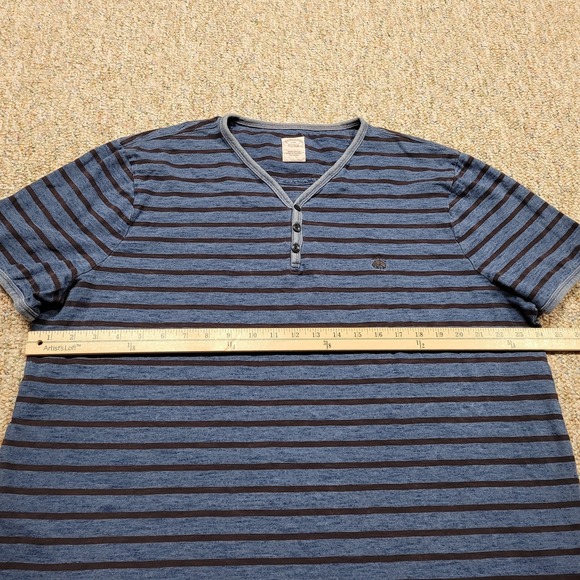 Brooks Brother Shirt Mens 2XL Blue Striped Henley V Neck Pullover Short Sleeve - Picture 11 of 14
